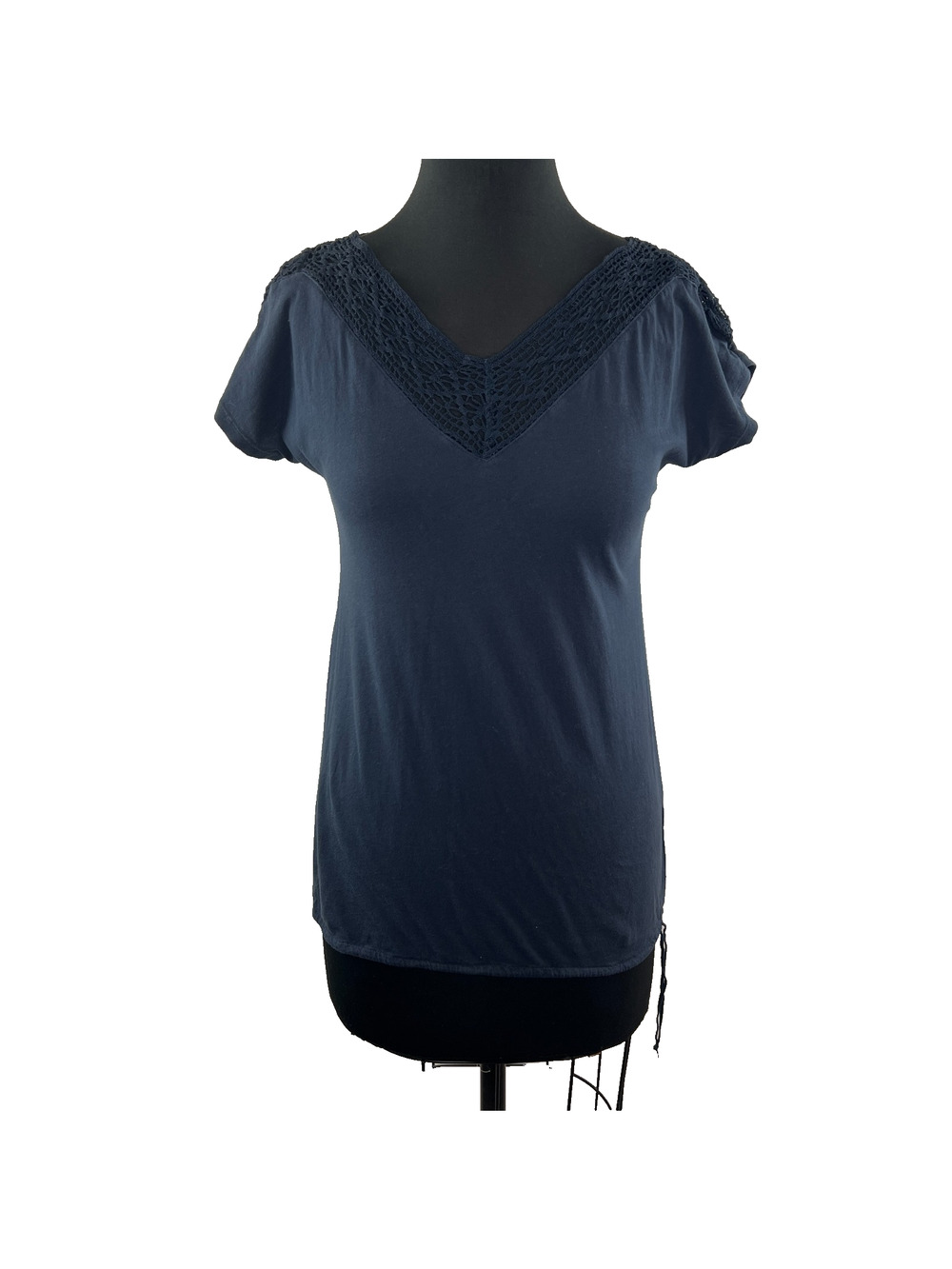 Hi-Line Madewell J Crew Navy Blue Short Sleeve Crochet Top Size XS Extra Small
